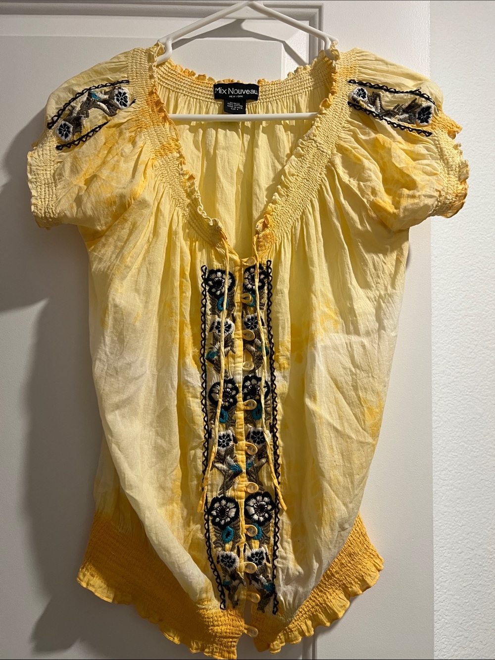 Yellow Embroidered Peasant Top